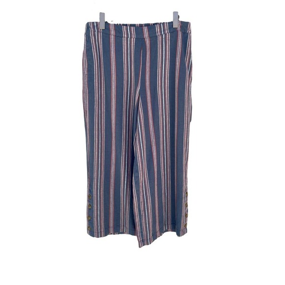 Ana Dark Blue Striped Wide Leg Pants Cotton New Size Large - Picture 1 of 10
